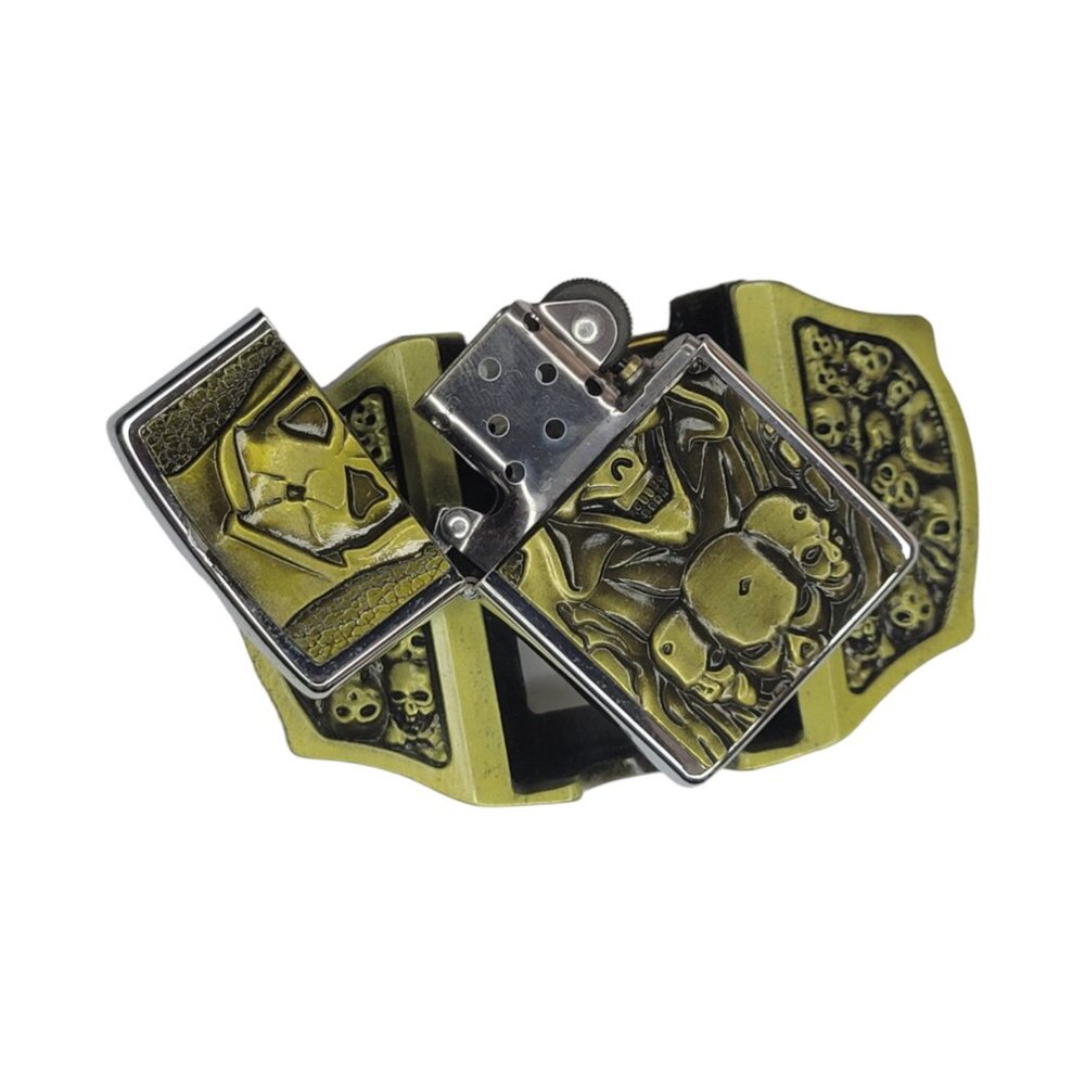 Skulls & Reaper Lighter Belt Buckle - Bronze Metal Lighter  - Free Engraving - Picture 3 of 9